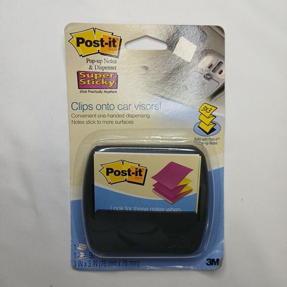 Post-It Super Sticky Pop-up Note Pad Dispenser W/ Car Visor Clip 3M New 3x3" - Picture 1 of 2